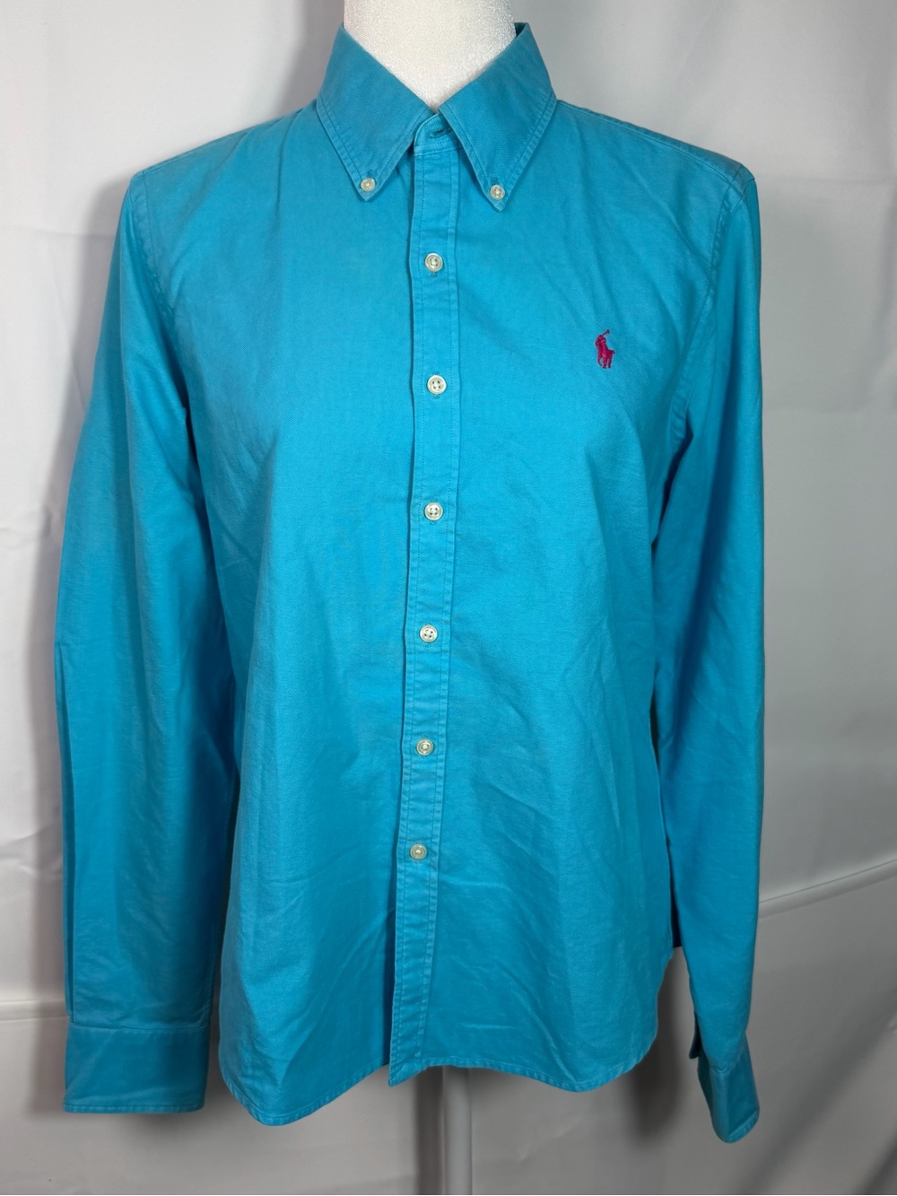Ralph Lauren Sport Women's Size 12 Slim Fit  Turquoise Button Down Oxford Cotton